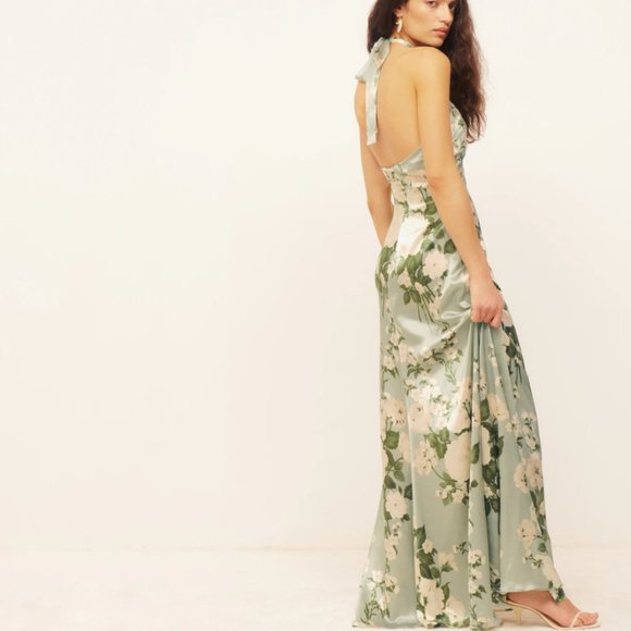 Reformation Veria Silk Dress - Tarragon - Picture 2 of 7